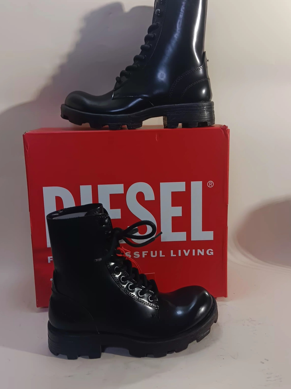 Diesel Women’s Black Lace-Up Combat Boots